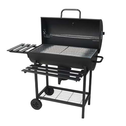 YTYTU Parrilla De Carbón Barbacoa De Barril para Exteriores con Mesa Auxiliar Y Ruedas Barbacoa Y Ahumador 2 En 1 para Acampar Al Aire Libre, Patio Y Jardín