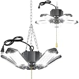 FREELICHT 2 Pack LED Plug in Garage Lights with Pull Chain(ON/Off), 12000LM Deformable Garage Ceilin