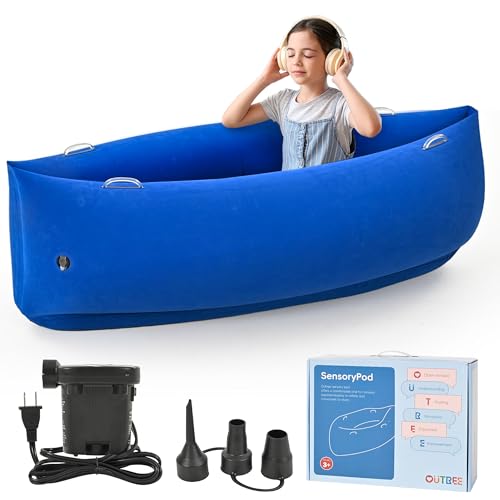 OUTREE Upgraded Sensory Chair for Kids 60 Sensory Pod Inflatable Peapod for Children Includes Electric Air Pump Sensory Toys Giftfor Kids with Autism Blue