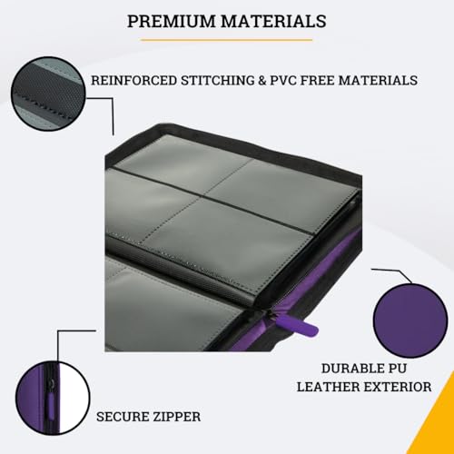 Image of Card Guardian - 4 Pockets Premium Binder | Zip | Space for 160 Cards | Compatible with Magic, Yugioh, Sports Cards (Purple)
