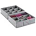 mDesign Fabric Dresser Drawer Storage Organizer for Underwear, Socks, Bras - Pack of 2, 9 Compartments, Linen