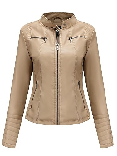 Veste en simili cuir pour femmes coupe ajustée abricot XL