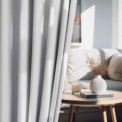 Image of FMFUNCTEX 100% White Blackout Curtains for Bedroom, White Weave Textured Curtains 54 Inch Length Thermal Insulated Curtain for Living Room, Black Out Drapery Grommet Room Darkening 2 Panels