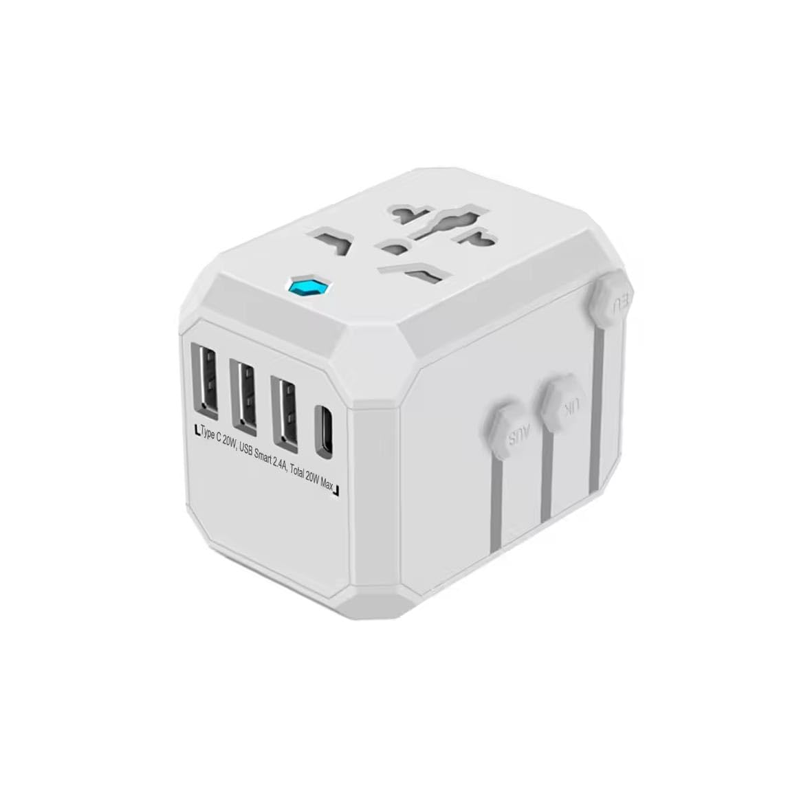 ifitech 30w universal travel adapter | 5 in 1 international travel adapter, universal plug socket, 3x usb-a and 1x usb-c type fast charging - worldwide travel adapter- white