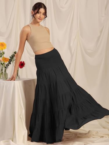 Image of OTABU | Skirt for Women | Tiered Maxi | Smocked Waist Silhouette | Flowing Everyday Wear.