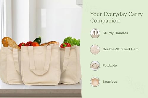 Image of Best Canvas Grocery Shopping Bags - Cloth Grocery Tote Bags - Reusable Cotton Grocery Tote Bags with Bottle Sleeves