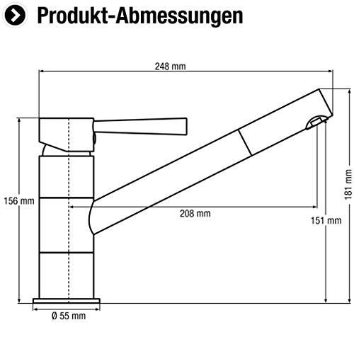 Cornat Spültisch-Einhebelarmatur Fuerte - Hochwertiger Messingkörper - verchromt - 360° schwenkbarer Auslauf / Hochdruck-Armatur / Küchenarmatur / Wasserhahn / FUEN5