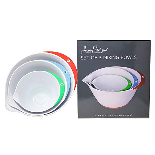 Plastic Mixing Bowls - Set of 3 | Plastic Mixing Bowls with a Non-Slip Base and Pouring spout for Easy Pouring. Dishwasher Safe and Compact to Store | from Jean-Patrique