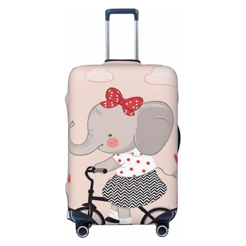 Cute Elephant Bike Ride Luggage Cover Elastic Washable Protector Anti-Scratch Travel Suitcase Covers With Concealed Zipper For 18-32 Inch Luggage Large