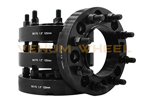 1.5" 37MM Thick Black Hub Centric Wheel Spacers Adapters (True Hub Centric) With Lip M14x1.5 Studs Lug Nuts Front + Rear Bolt-On Made In USA Works With Ford 2003-2019 F-250 F-350 SRW Excursion