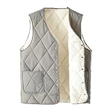 Anybird Herren Sherpa gefütterte Weste, gesteppte Knopfleiste, warme ärmellose Jacke, lässige Outdoor-Weste,Grau,L