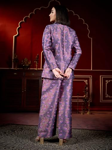Image of PURVAJA Women's Full Sleeve Crop Top Trouser Printed Co-Ords Set