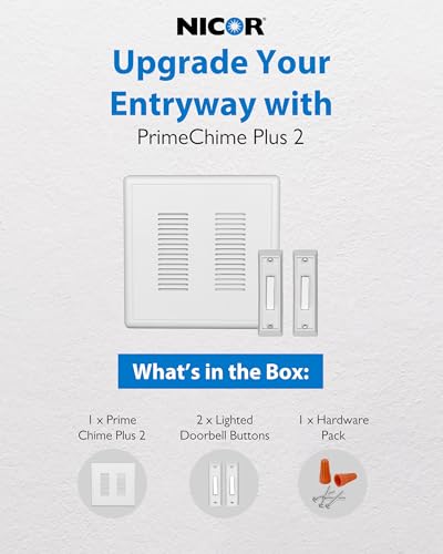 PrimeChime Plus 2 Electric Doorbell Kit - Doorbells for Home - Includes Selectable Ring Chimes - Basic Button, White - N - Additional View