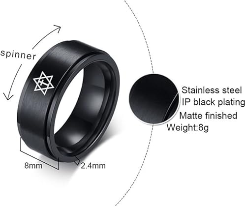 Miniatura 2 de Anillo giratorio de acero inoxidable con estrella de David Magen David para hombre y mujer, diseño de estrella de David, tamaño 7-12
