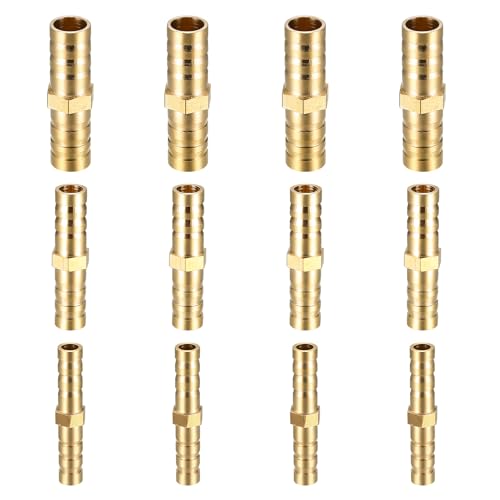Lot de 12 raccords de tuyau cannelés en laiton de 6 mm, 8 mm, 10 mm, raccords cannelés droits à 2 voies, coupleur de connecteur droit, connecteurs cannelés...