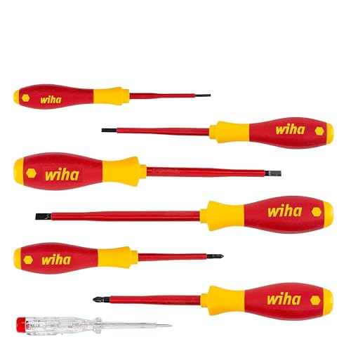 Wiha Schraubendreher Set SoftFinish® electric Schlitz, Phillips 7-tlg. (00834) VDE geprüft, stückgeprüft, ergonomischer Griff für kraftvolles Drehen, Allrounder für Elektriker