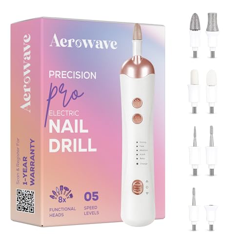 Image of Aerowave Precision Pro Nail Drill & Polisher | Professional Electric Nail Care Tool for Home Manicure & Pedicure | Shape, Trim & Polish | 5 Speed, 8 Attachments | Rechargeable Type-C | Men & Women