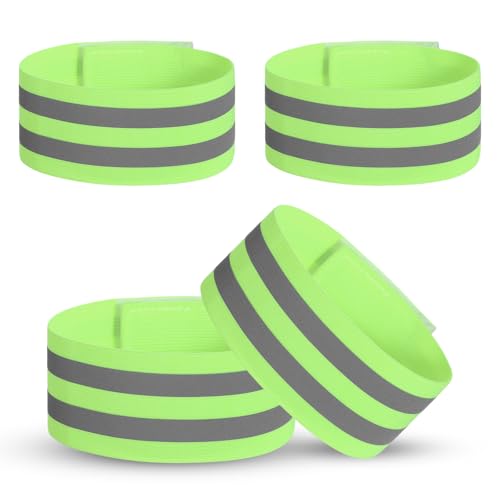 Macuezu 4 PCS Reflective Arm Bands for Runners, Adjustable Reflective Running Arm Straps Ankle Band Gear, High Visibility Reflectives Running Gear Bands, for Walking at Night, Cycling