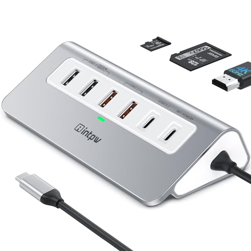 intpw P9 PRO USB C Hub 10Gbps, 9-in-1 USB C Docking Station with 4K@60Hz HDMI, Type-C & 2 Type-A 3.2, 2 USB-A 2.0, PD 100W, SD/TF Port,Aluminum USB Hub for Laptop, iPhone 17 Series, MacBook Air/Pro