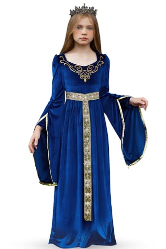 BesserBay Girls Halloween Medieval Renaissance Princess Elegant Dress Queen Velvet Outfit 4-14 Years