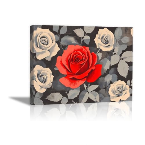 Tableau de décoration abstraite rouge à motif de rose éclatante 60x90cm