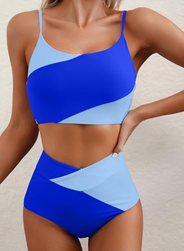 Image of Herseas Women 2 Piece High Waisted Bikini Sets Color Block Popular Swimsuit 2026 Summer Beach Best Bathing Suits