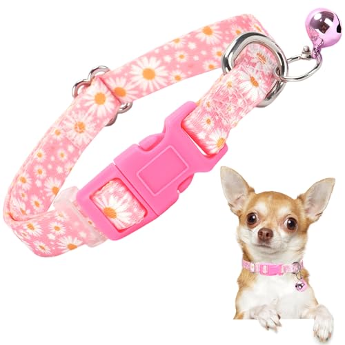 Pink Small Dog Collar with Bell - Nylon XXS/XS for Tiny Dogs