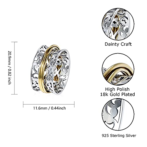 Strollgirl Sterling Silver Vintage Filigree Anxiety Spinner Ring Floral Vine Fidget Ring (8) #TOP2