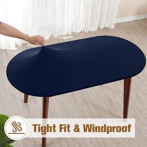 NEWISHER Fitted Oval Tablecloth 48 x 68 Inch Elastic Table Cloth Navy by NEWISHER - Used condition - Image 3
