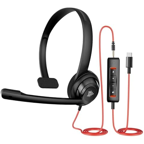 NUBWO HW02 USB Headset with Microphone Noise Cancelling &in-line Control, Ultra Comfort Computer Headset for Laptop pc, On-Ear Wired Office Call Center Headset for Boom Skype Webinars (USB C/3.5) Cover