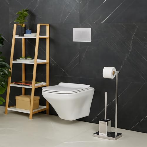 Image of Relaxdays Toilet Brush Holder Height 66.5 x 23 x 18 cm Height 66.5 x 23 x 18 cm Stainless Steel Silver