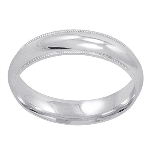 Men\'s 10K White Gold 5mm Comfort Fit Milgrain Wedding Band (Available Ring Sizes 8-12 1/2) Size 10.5