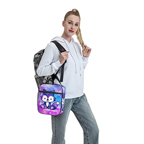 Mrublnel Galaxy Fox Printed Insulated Lunch Box Portable Lunch Bag With Detachable Handle,Reusable Lunchbox For Girls Boys Adults #TOP6