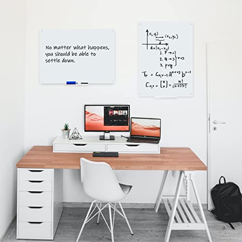 Queenlink Magnetic Glass Whiteboard, 36 X 24 Inches Glass Dry Erase White Board, Wall Mounted Frameless Glass Magnetic Bulletin Board With 1 Pen Tray, 3 Magnets, For Office School Home, Normal White #TOP6