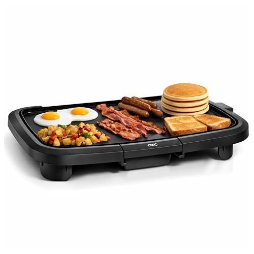 COOK WITH COLOR Electric Griddle 1200W, Nonstick Surface for Pancakes, Burgers, Eggs & More, Removable Temperature Control, Slide-Out Drip Tray, 10" x 16" Cooking Area, Black