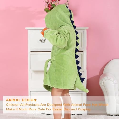 Image of MICHLEY Girls Boys Robe Cotton Towel Baby Dinosaur Style Hooded Bathrobe