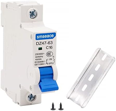 smseace Miniature Circuit Breaker Low Voltage 16A AC 230/400V 1 Pole DIN Rail Installation DZ47-63 C16