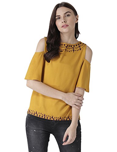 Image of MsFQ Women's Plain Regular fit Top (FTSF401795-Yellow-S Yellow S)