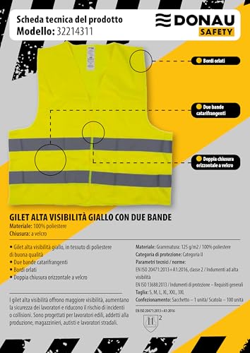 DONAU SAFETY Warnweste 360° Reflektierend Rundum Sicherheitsweste / 1 Stück Neon Gelb/Größe L/Waschbar Unfallweste Sicherheitsweste EN ISO 20471/ für Erwachsene, für Auto, Pkw, LKW (1er Pack)