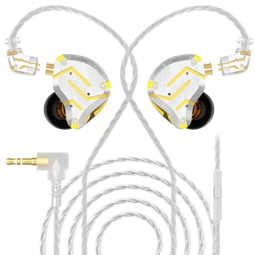 Image of KZ ZS10 Pro in-Ear Monitor Earphone with Mic, Hybrid Driver IEM (4 Balanced Armature+1 Dynamic Driver) 2Pin 0.75mm Connector, Detachable Cable 3.5mm Gold Plated Plug for Singers, Musician (Mic)