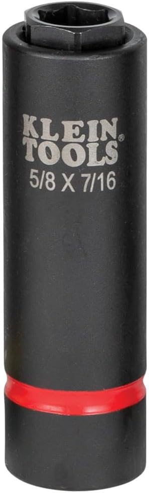 Klein Tools 66062 2-in-1 Deep Impact Socket, 6-Point 5/8-Inch and 7/16-Inch Hex Socket, Use with Impact Wrenches BAT20-CW, BAT20-CW