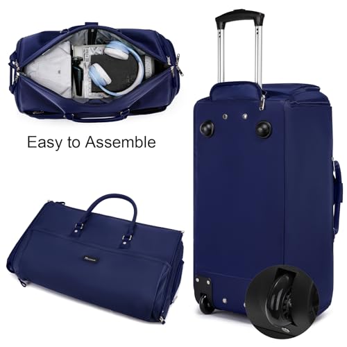 Modoker Rolling Garment Bags, Large Garment Duffle Bag with Wheels, 3 in 1 Garment Suit Luggage Bag for Women Men Business Travel Weekender, Blue by Modoker - Image 3