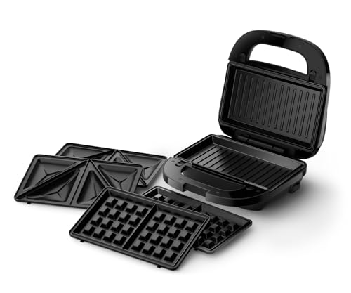 Philips 5000-Serie Sandwichmaker - 3 Sets Platen voor Panini's; Sandwiches en Wafels. Grillplaten met Anti-Aanbaklaag. Cut-and-Seal. 750W Vermogen. Zwart (HD2350/80)