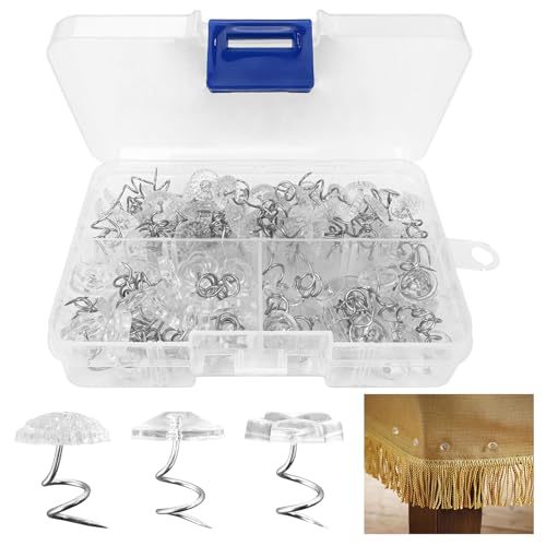 120 alfileres de tapicería, tachuelas transparentes de acero inoxidable para tapicería, cabezales transparentes para reparar fundas caídas, cortinas sueltas y faldas de cama (3 estilos)