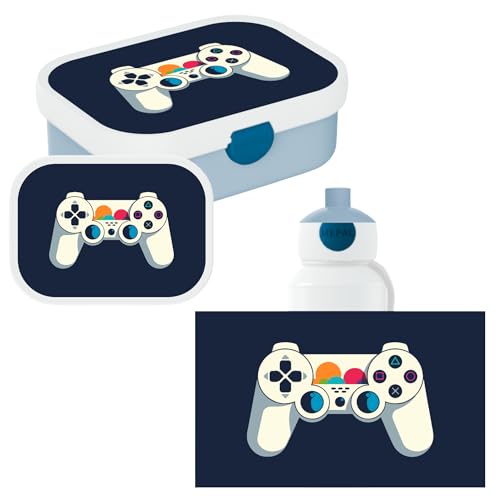 Mepal - Lunchset Campus Gaming - Set für Kinder mit Pop-up Trinkflasche & Lunchbox - Lunch-Set für die Schule oder unterwegs - Spülmaschinenfest & BPA-frei - 400ml+750ml - Gaming - Weißer Controller