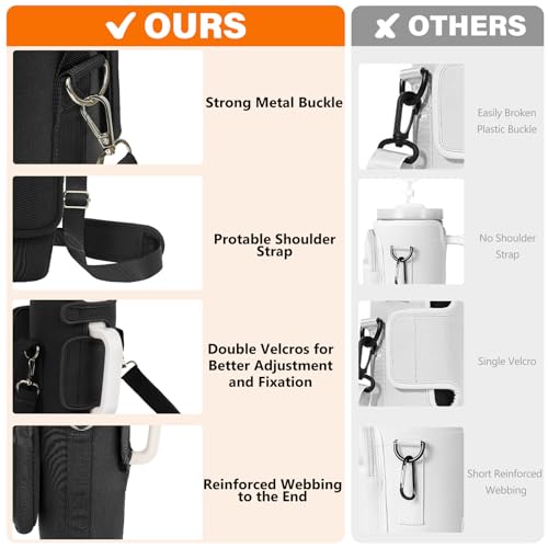 Water Bottle Carrier Bag with Phone Pocket Compatible with Stanley/Meoky 40 oz Tumbler with Handle,Water Bottle Holder Pouch with Adjustable Strap Compatible with Stanley Cup Accessories,Black