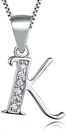 Aurora Tears 925 Sterling Silver Letter Initial Alphabet White Gold Plated Pendant Necklace 18"