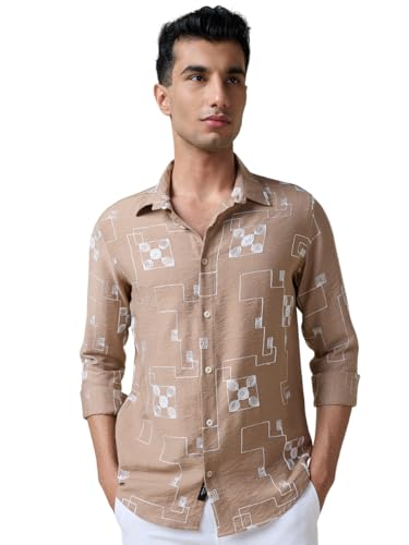 Image of Thomas Scott Mens Regular Fit Embroidered Full Sleeves Casual Shirt