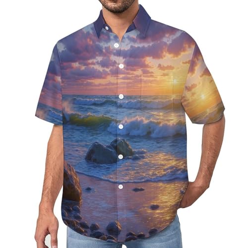 Camisa de verano informal de playa con rocas y paisaje para vacaciones