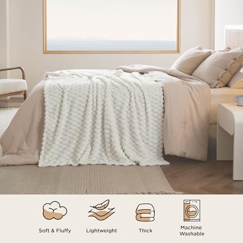 Bedsure King Size Blanket for Bed - 350GSM Fluffy Plush Bubble Blanket King for Home Room Decor, GentleSoft Cute Fleece Soft Cozy Gifts for Women Girls, Off White, 108x90 Inches by Bedsure - Used condition - Image 5